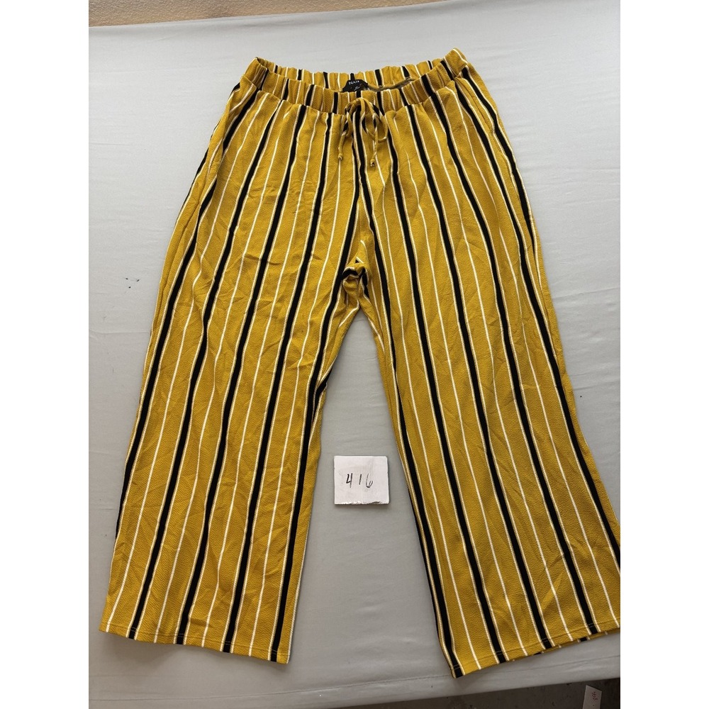 NAÏF Womens 2X Plus Size Striped Wide Leg Pants Mustard Yellow Black White